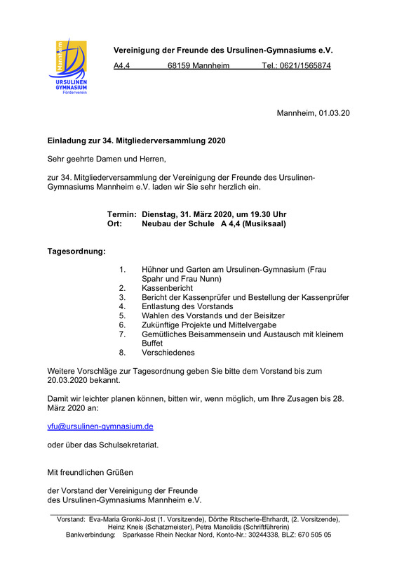 Einladung zur Sitzung des F�rdervereins
