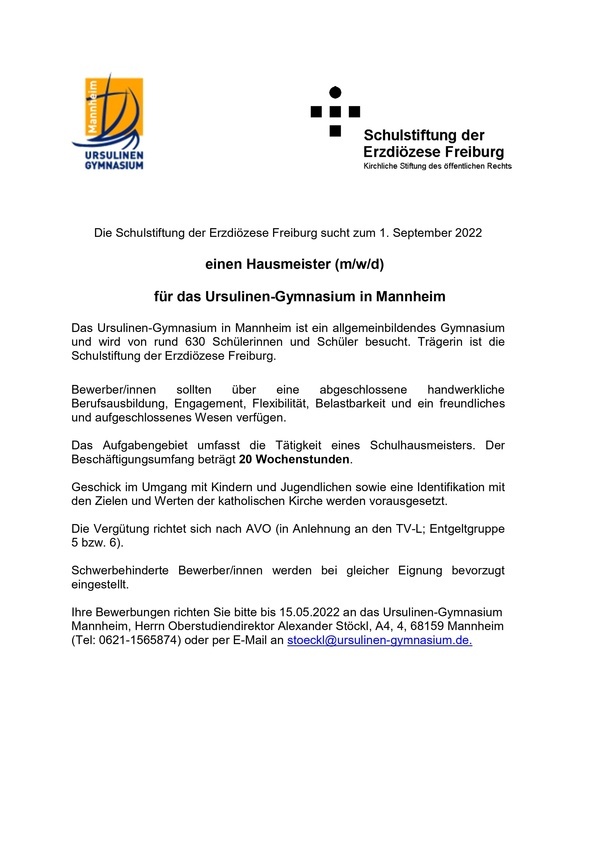 Stellenausschreibung Hausmeister